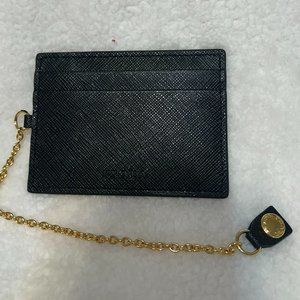 SOLD - Prada Black Saffiano Leather Card & ID Holder with Chain and Snap